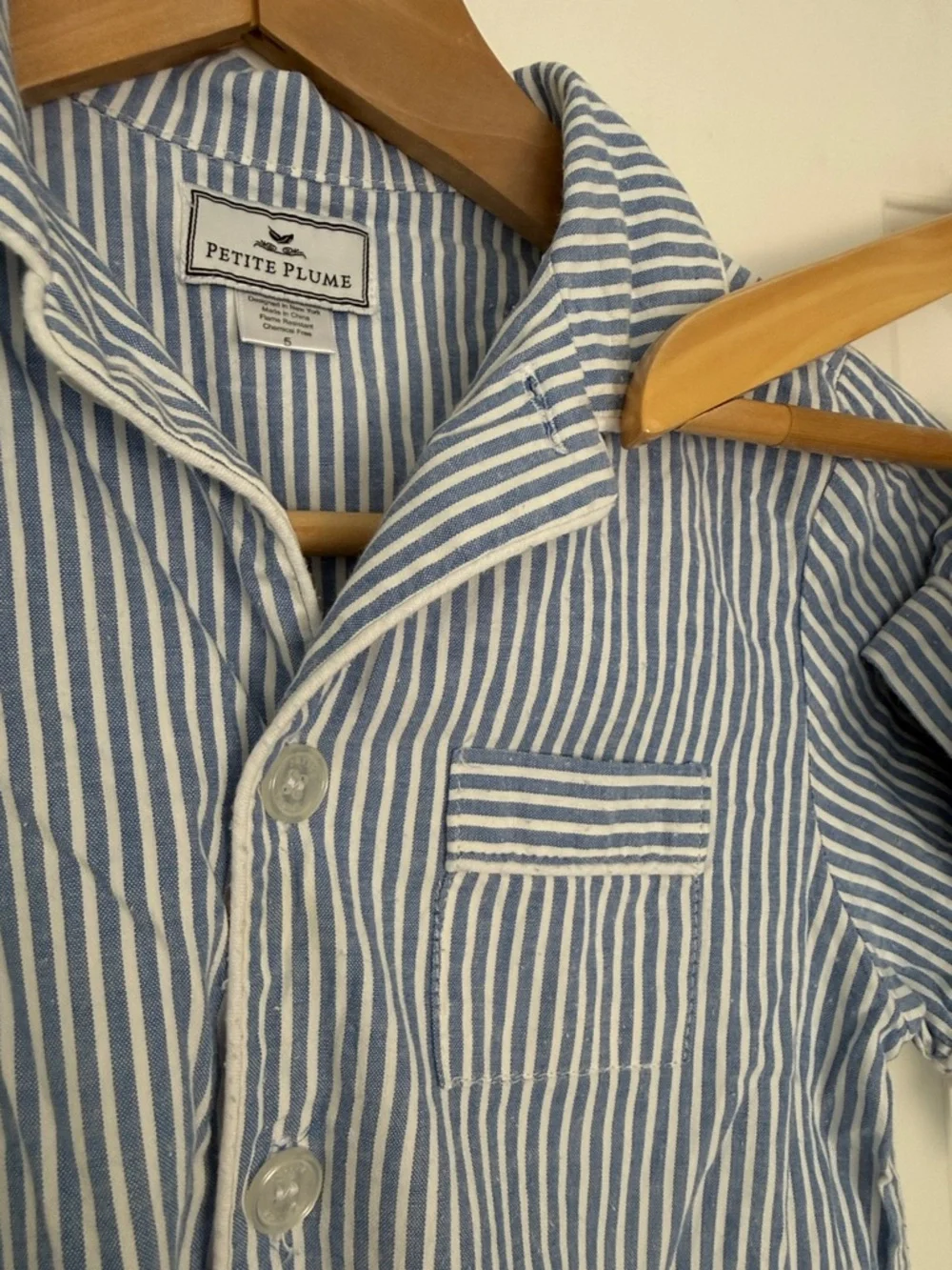 Petite Plume Kid's Twill Pajama Short Set in French Blue Heritage Stripe - Picture 4 of 5